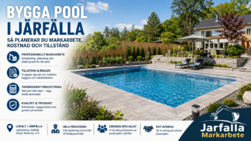 Bygga pool i Järfälla – grävmaskin som schaktar för nedgrävd pool på villatomt